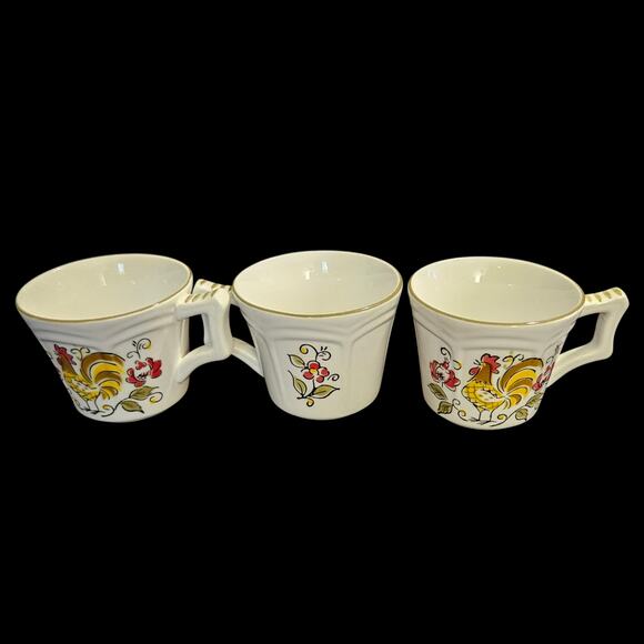 Mikasa Terra Stone Heritage T125 Rooster Coffee Cups Set of 3 Japan Vintage - Picture 1 of 4